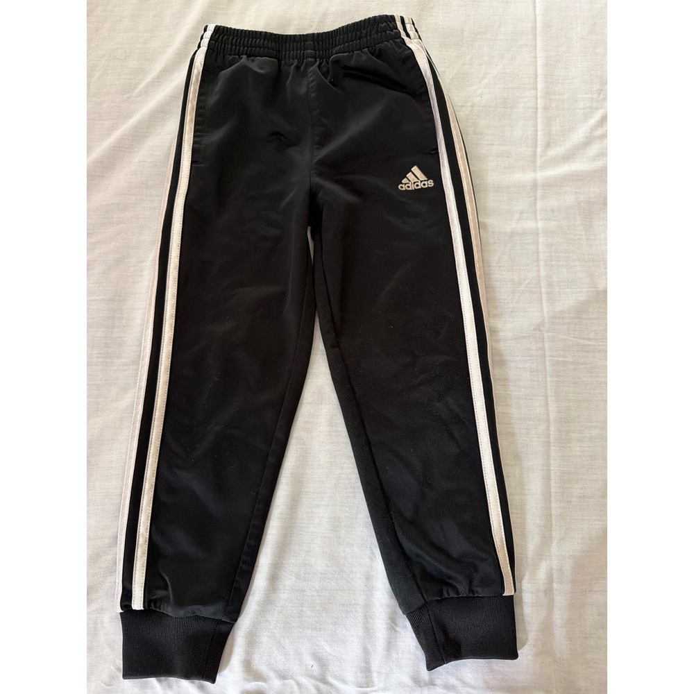 Adidas Boys Black White 3-Stripe Track Pants Joggers Size 5